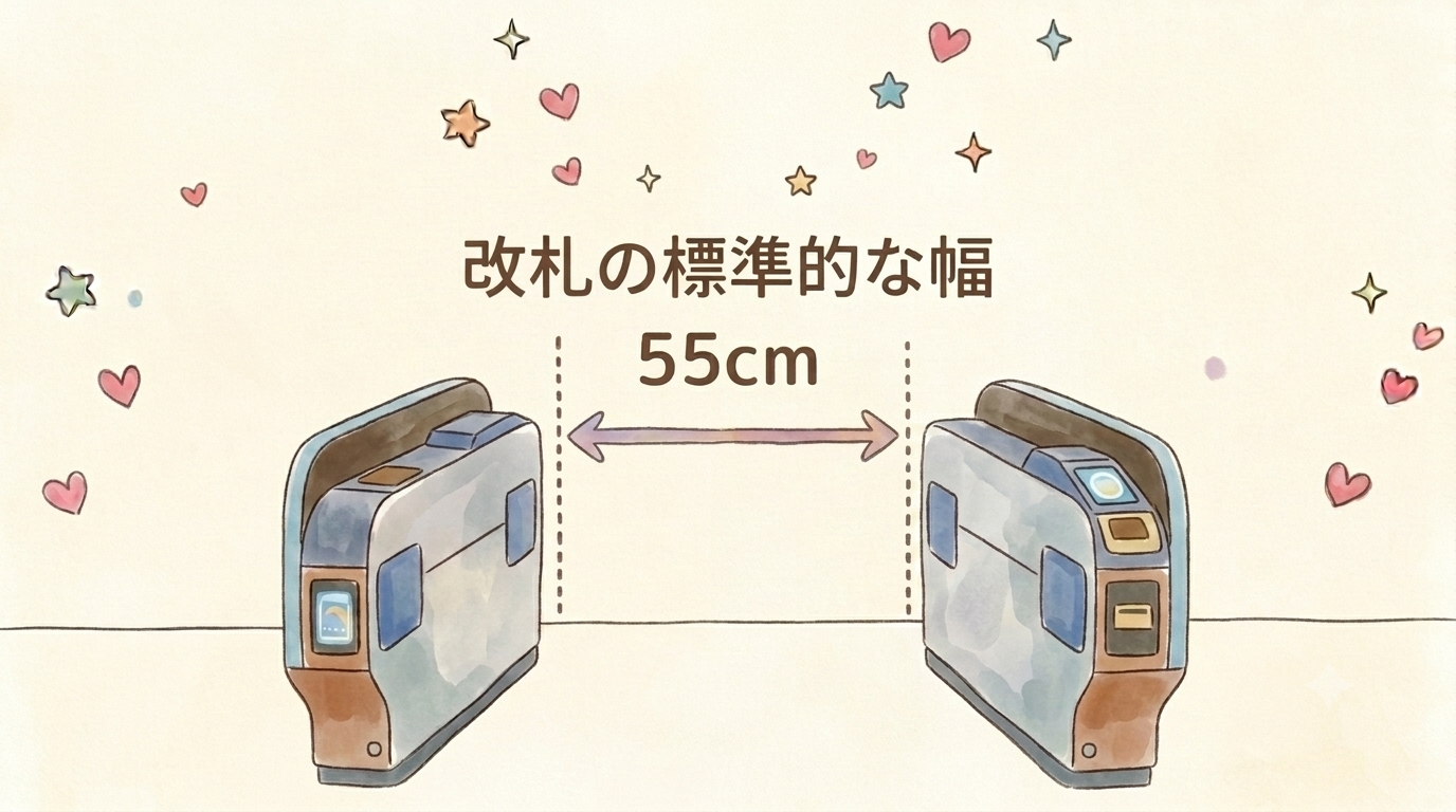 電車改札の標準的な幅は55cm。ベビーカー選びの幅の目安